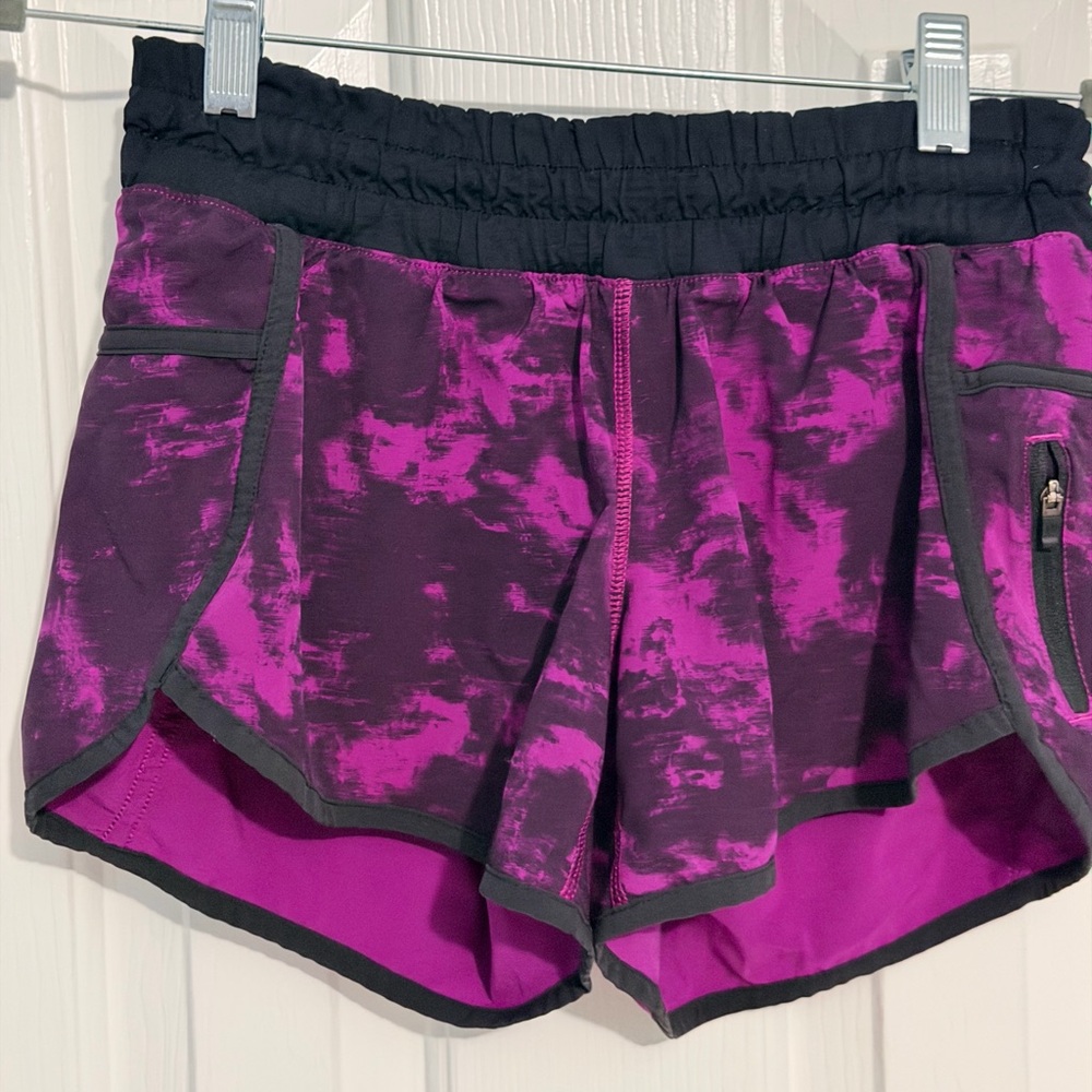 lululemon athletica Purple Patterned Athletic Shorts with Black Trim